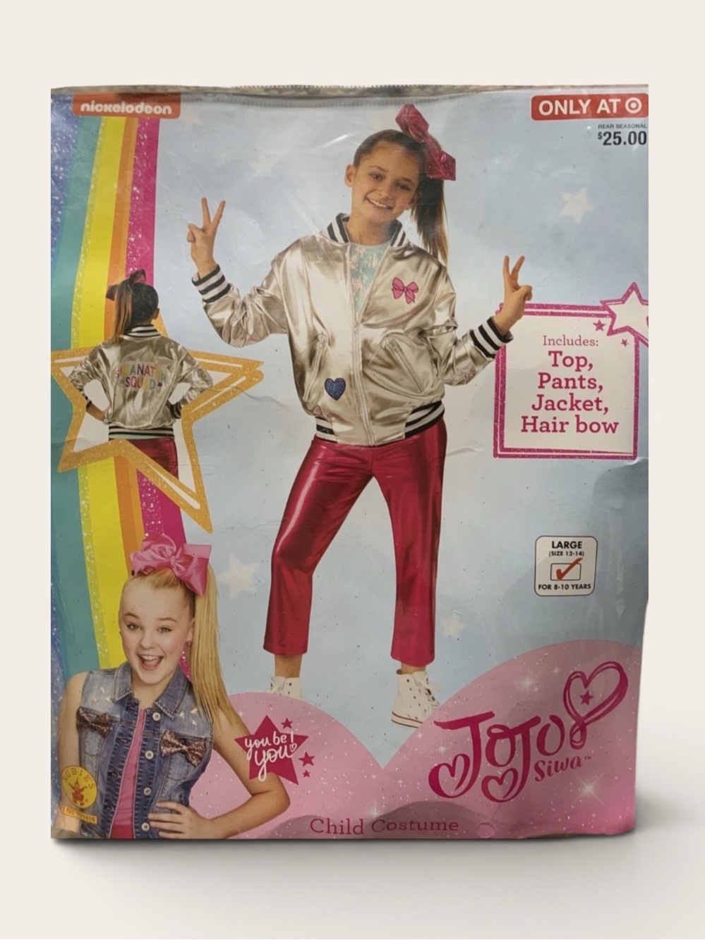 JoJo Siwa Silver Bomber Jacket with Metallic Pink Pants & Pink Bow Costume